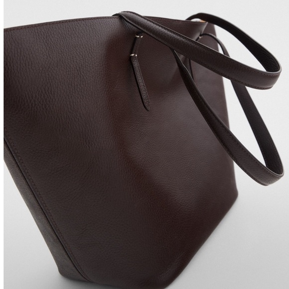 Zara Brown 100% Leather Reversible Tote Bag - Picture 4 of 6